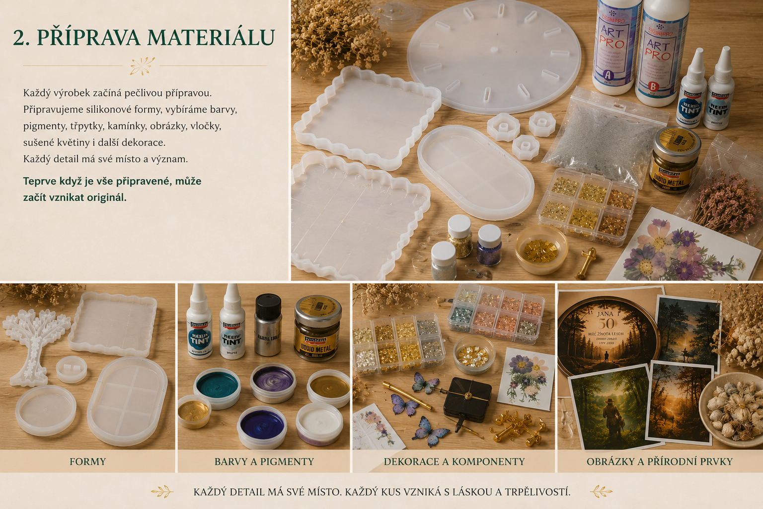 Příprava materiálu ručně vyráběných dekorací Y & M ATELIER